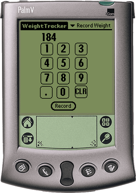 Screenshot of weight tracker app on a Palm Pilot